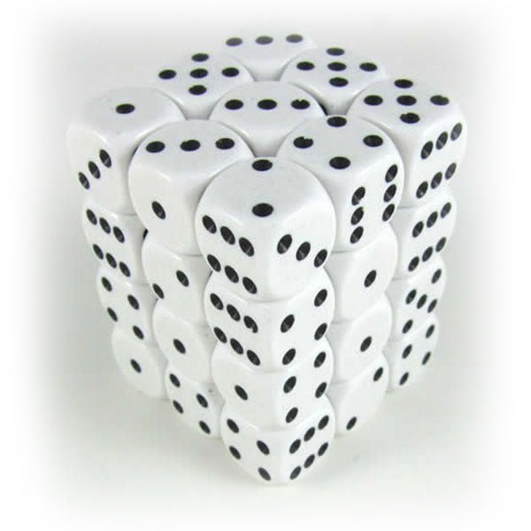 Opaque 12mm 36 d6 White/Black Dice Block™ (36 dice with pips) - The Fourth Place