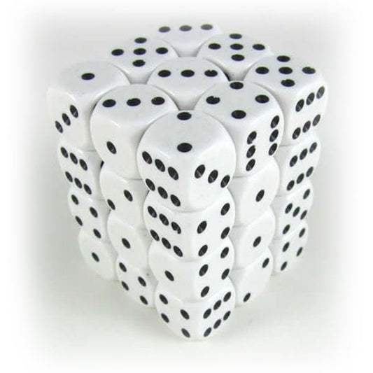 Opaque 12mm 36 d6 White/Black Dice Block™ (36 dice with pips) - The Fourth Place
