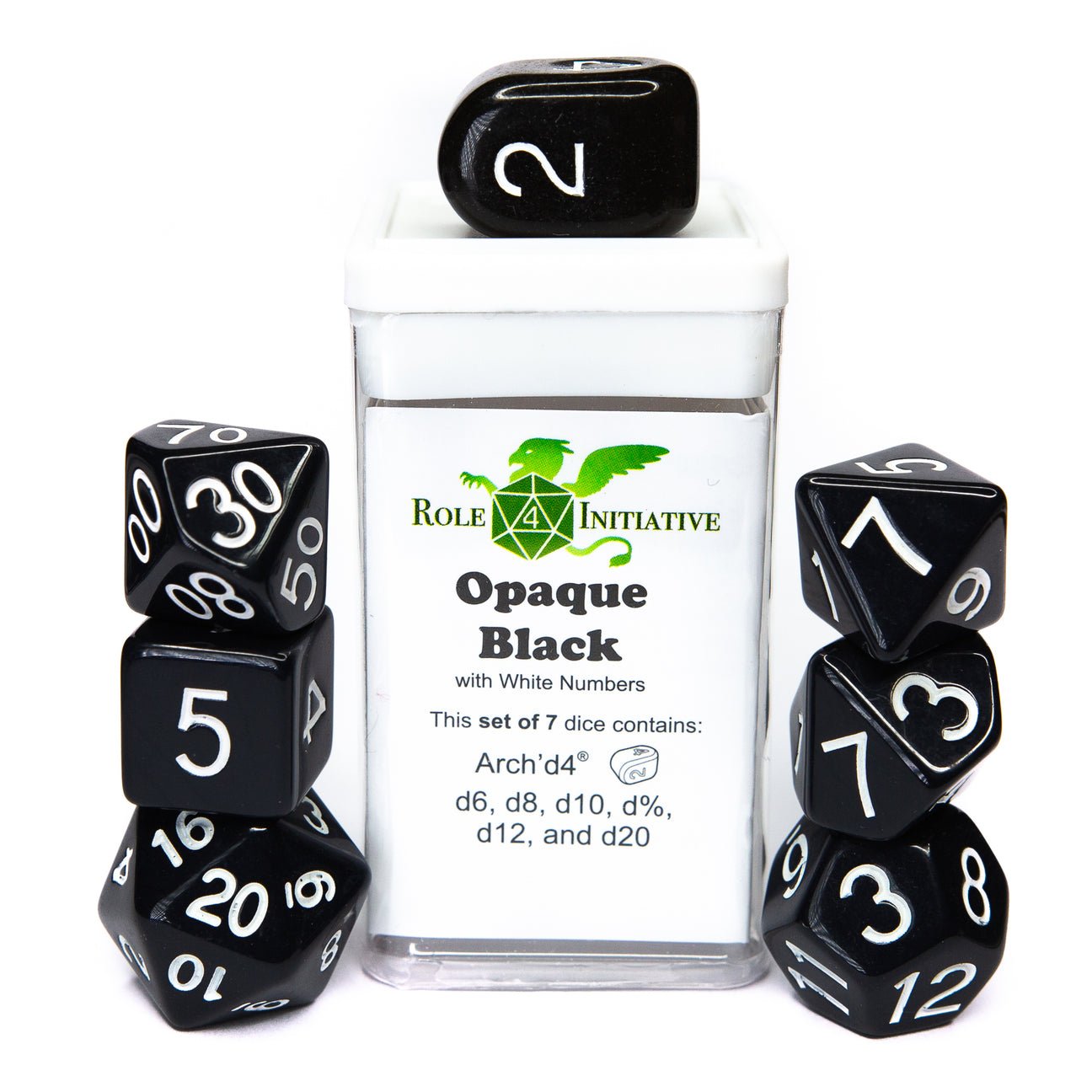 Opaque Black - 7 dice set (with Arch’d4™) - The Fourth Place