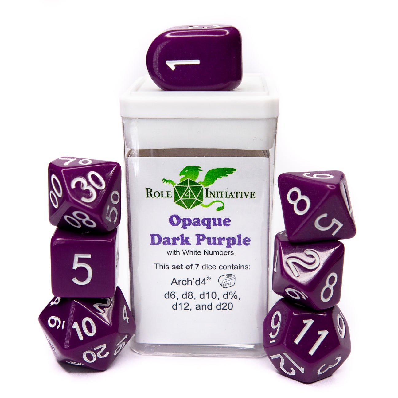 Opaque Dark Purple - 7 dice set (with Arch’d4™) - The Fourth Place