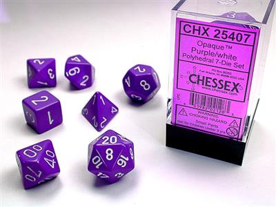 Opaque Polyhedral Purple/white 7-Die Set - The Fourth Place