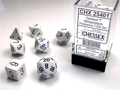 Opaque Polyhedral White/black 7-Die Set - The Fourth Place