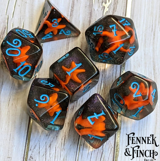 Orange Starfish - 7 Dice Set - The Fourth Place