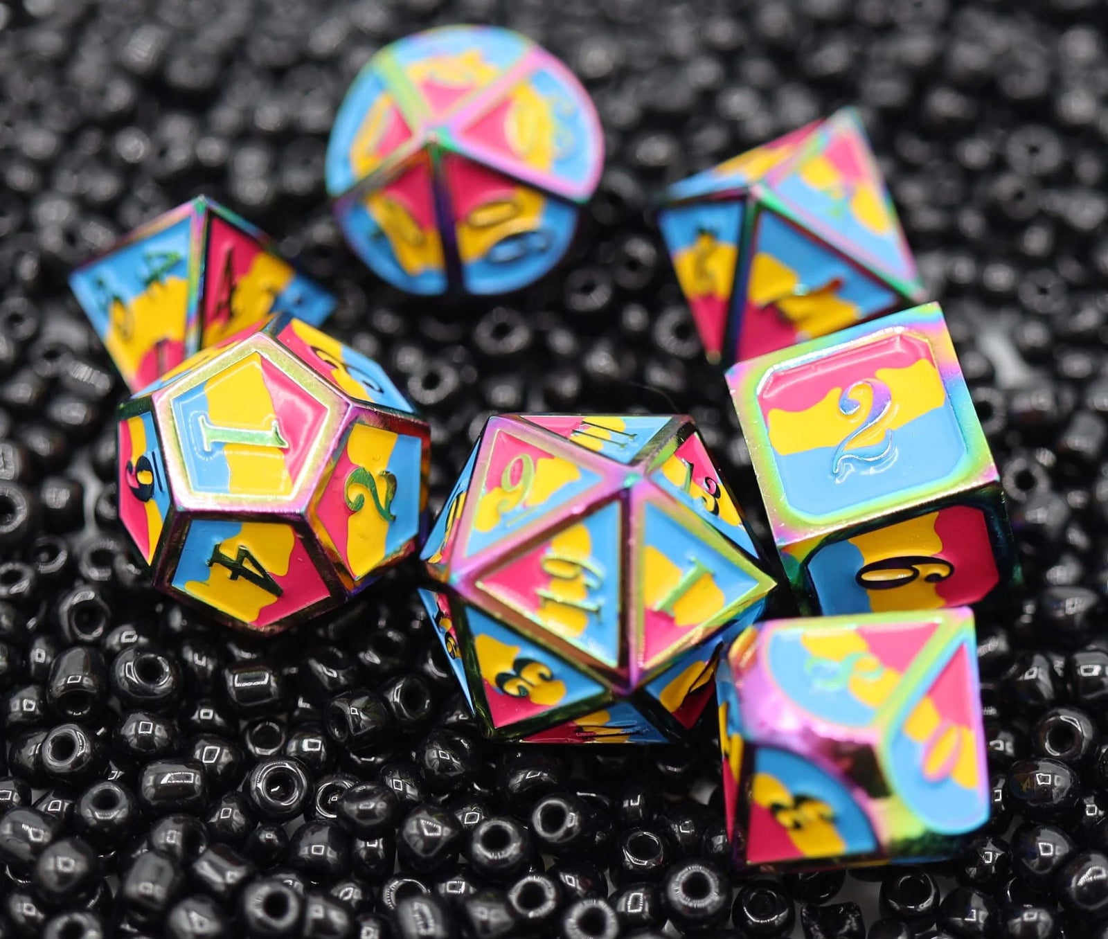 Pansexual Pride Flag - Metal RPG Dice Set - The Fourth Place