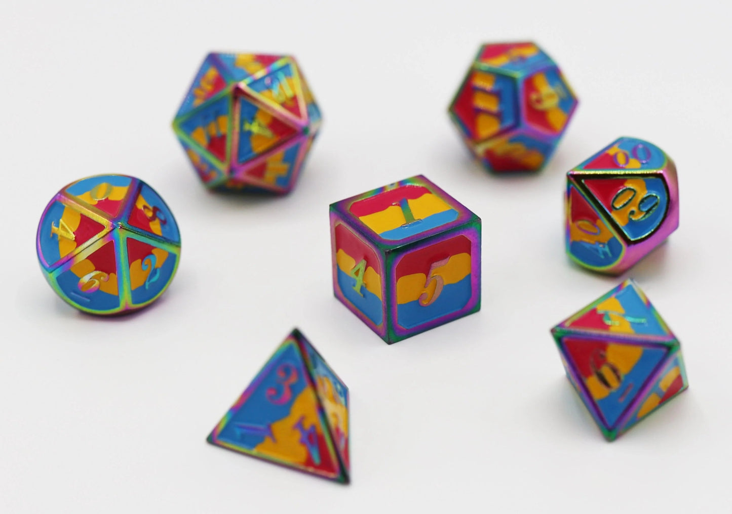 Pansexual Pride Flag - Metal RPG Dice Set - The Fourth Place