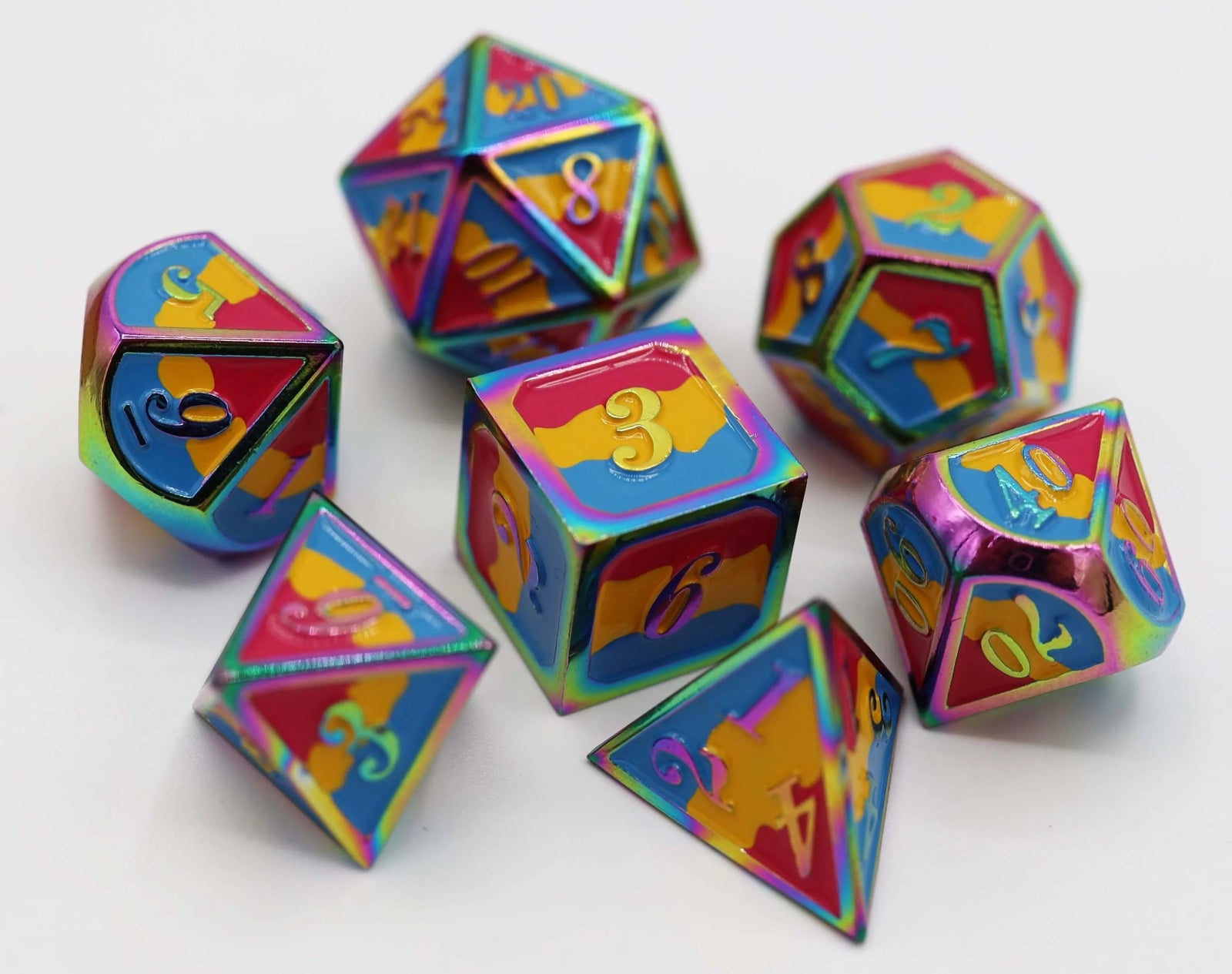 Pansexual Pride Flag - Metal RPG Dice Set - The Fourth Place