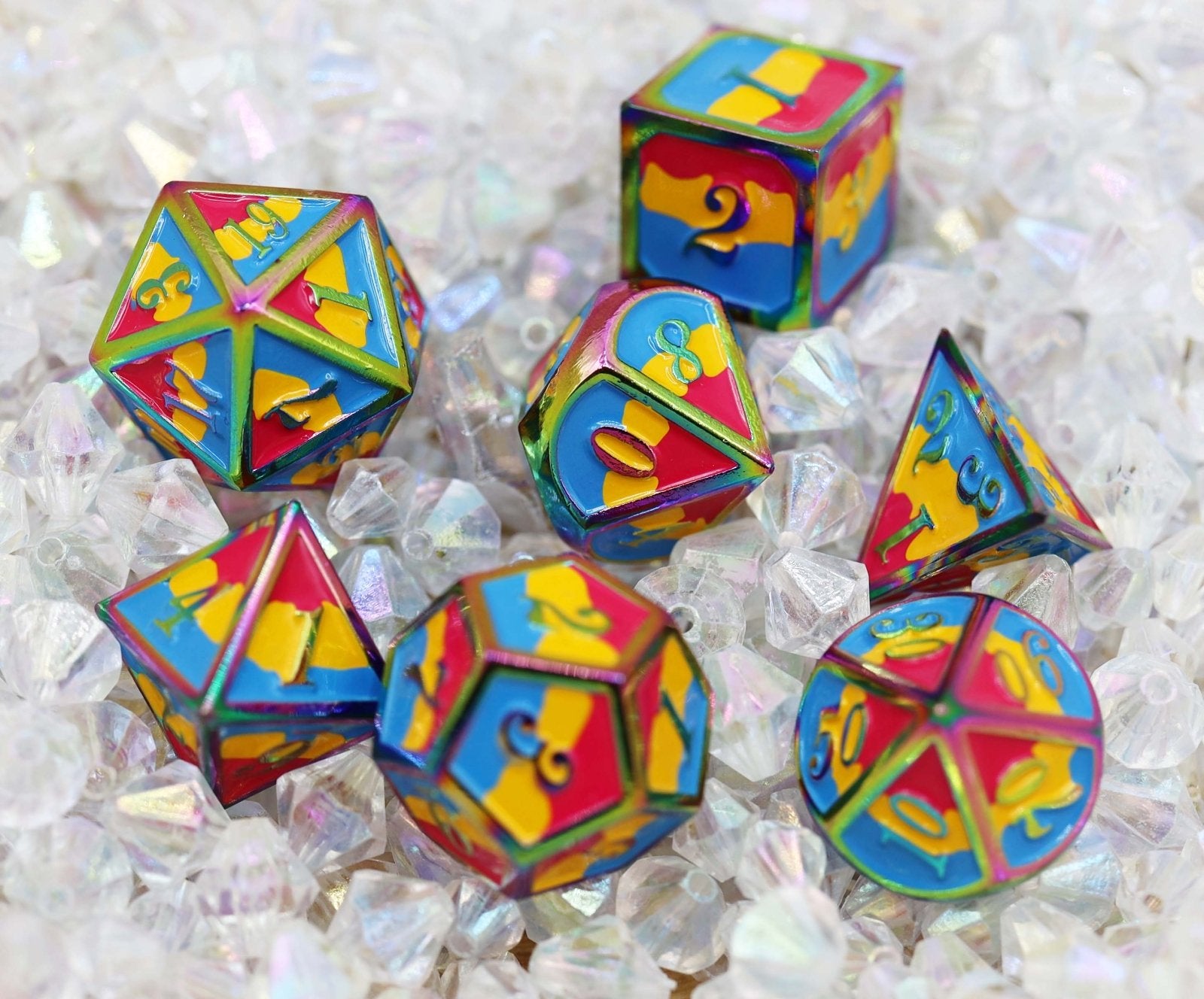 Pansexual Pride Flag - Metal RPG Dice Set - The Fourth Place