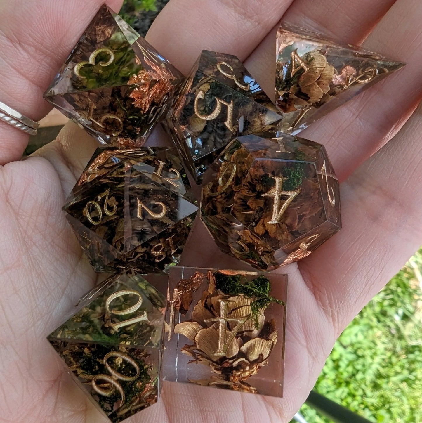 Pine Cones and Moss - 7 Dice Set (Sharp Edges) - The Fourth Place