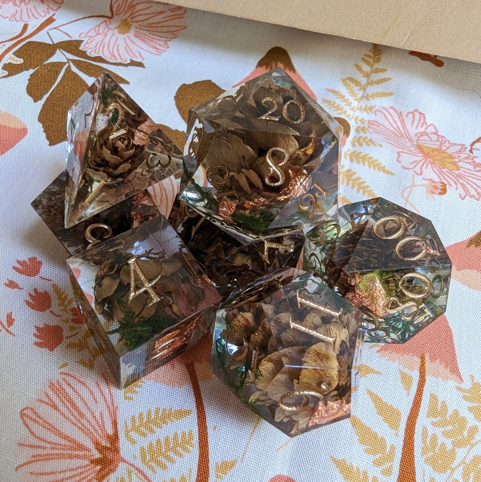 Pine Cones and Moss - 7 Dice Set (Sharp Edges) - The Fourth Place