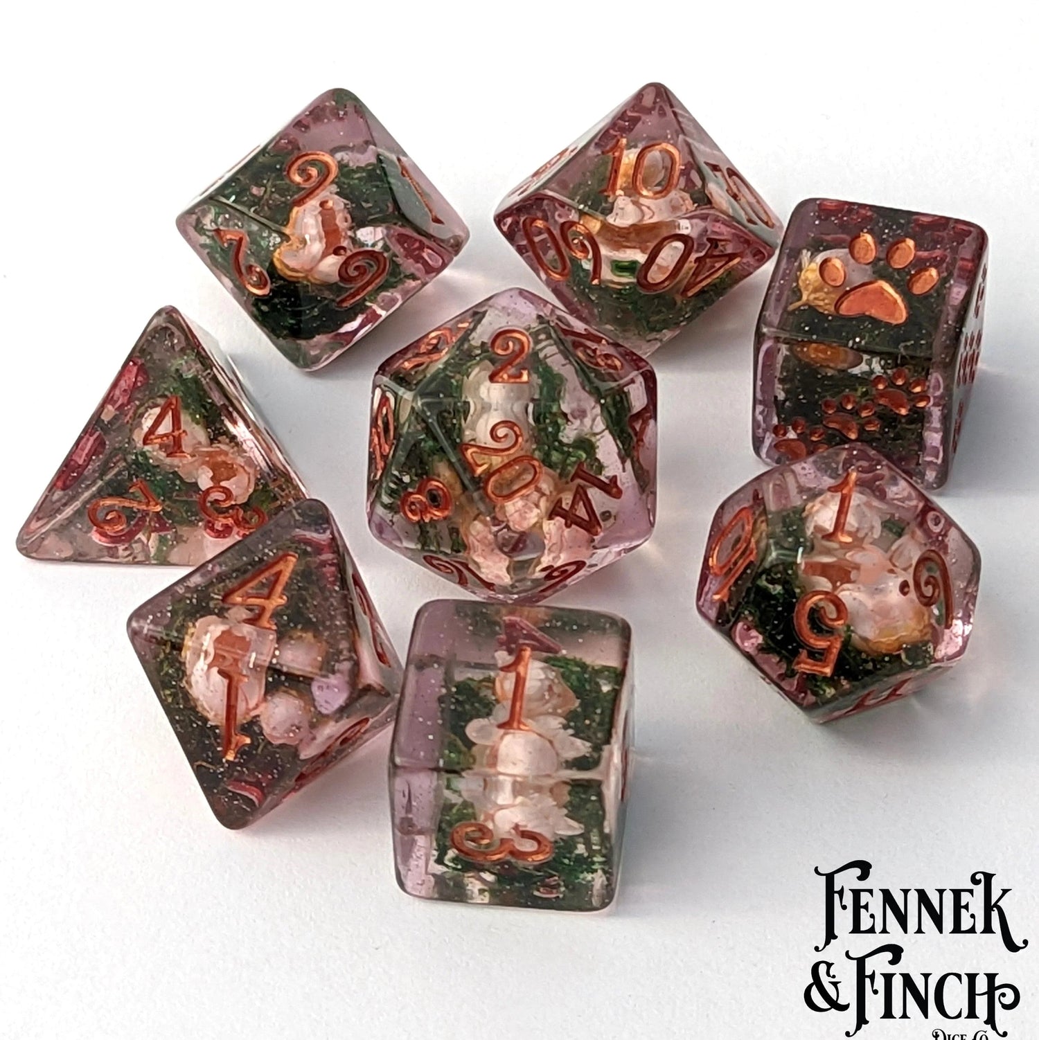 Pink Flowers and Moss Dice Set - The Fourth Place