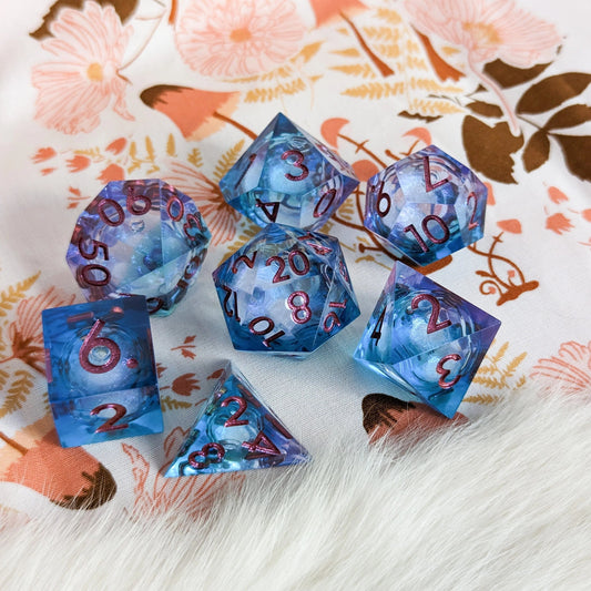 Purple and Blue - Set of 7 Liquid Core dice (Sharp Edges) - The Fourth Place