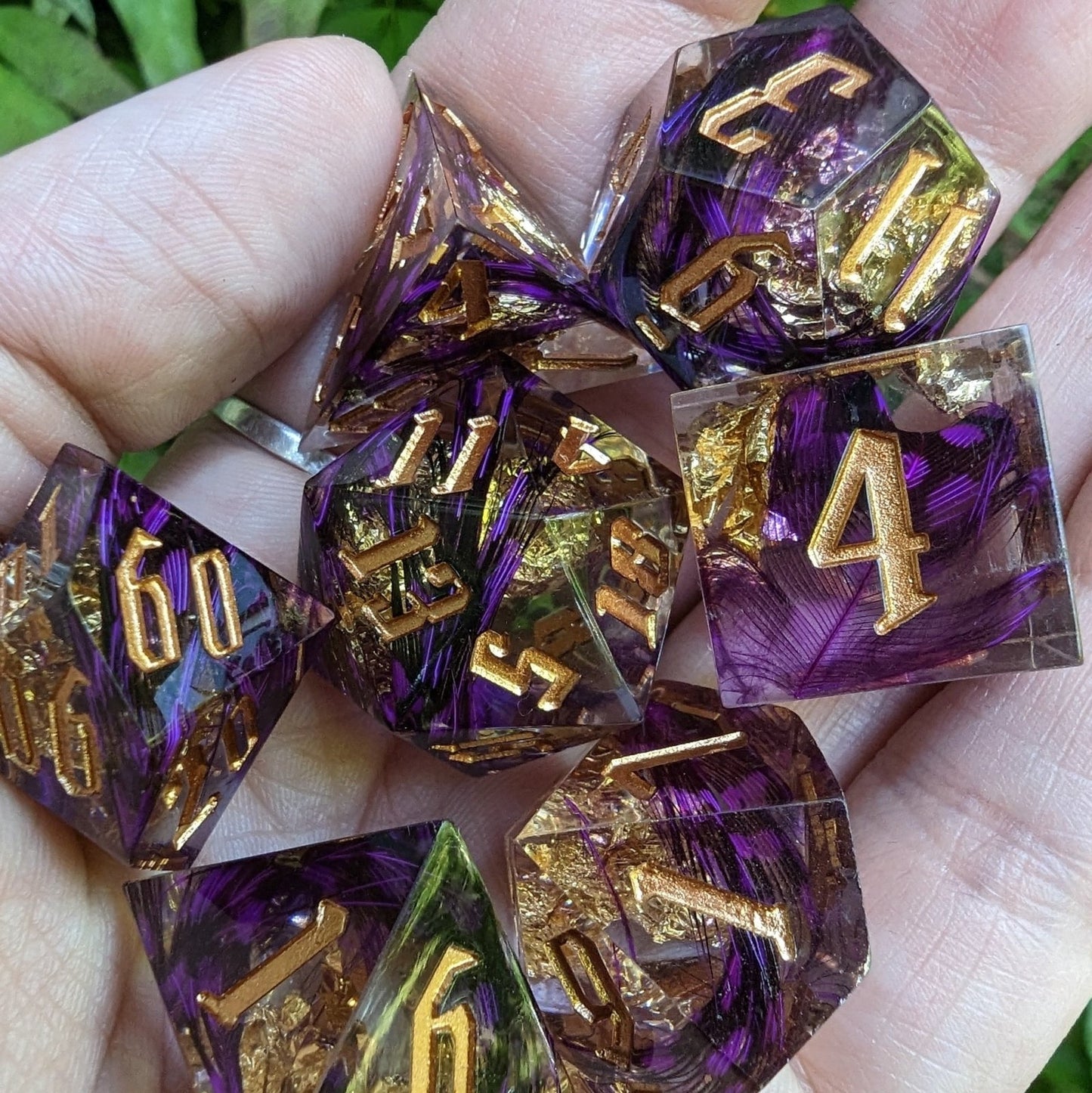 Purple Feather - 7 piece sharp-edge dice set - The Fourth Place