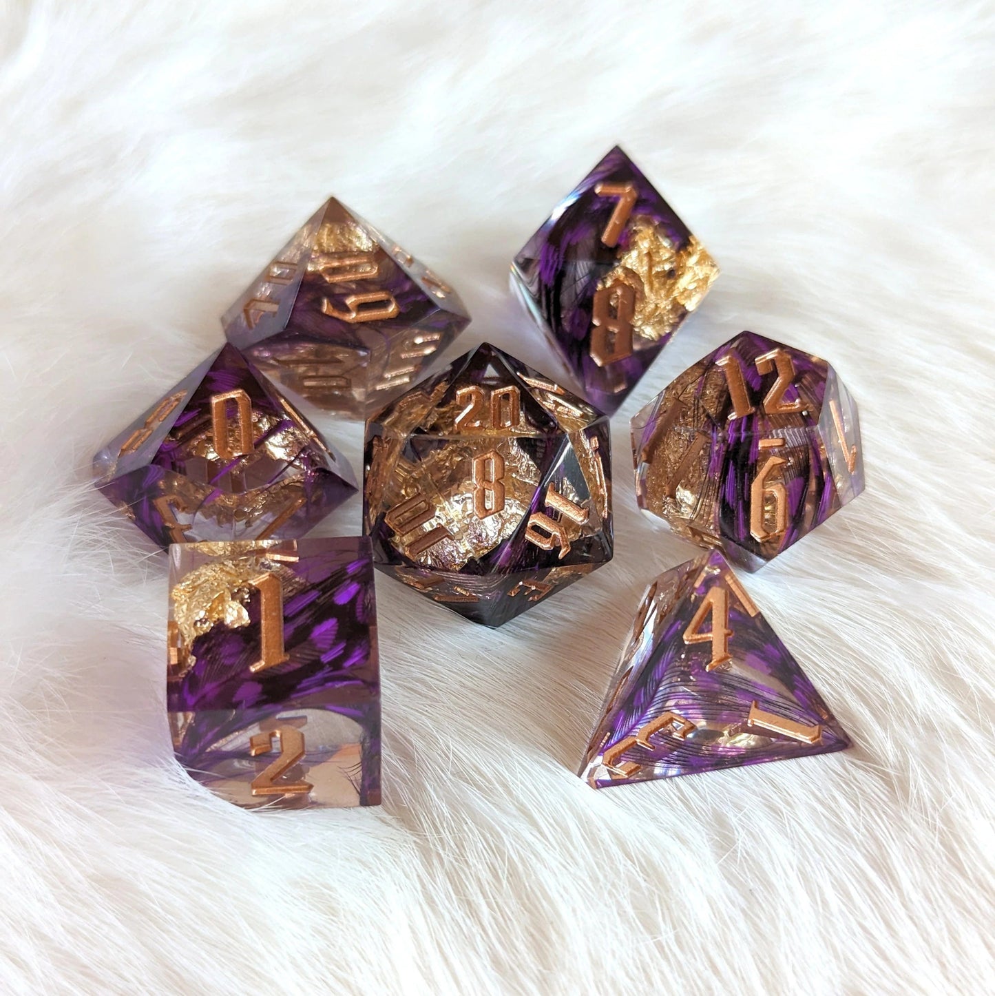 Purple Feather - 7 piece sharp-edge dice set - The Fourth Place