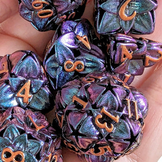 Purple Floral Hollow Metal Dice - The Fourth Place
