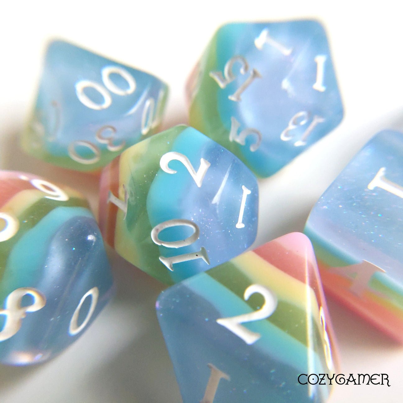 Rainbow Candy, a pastel rainbow stripe DND dice - The Fourth Place