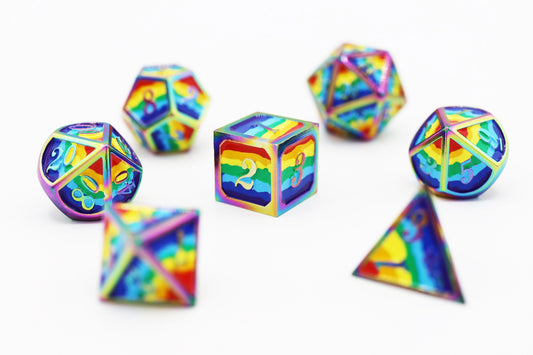 Rainbow Pride Flag - Metal RPG Dice Set - The Fourth Place