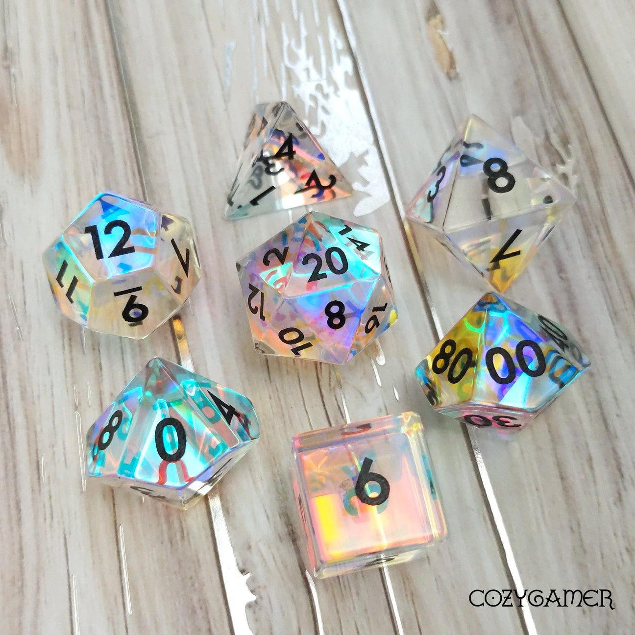 Rainbow Prism - Fractal Glass 7 Piece Dice Set - The Fourth Place