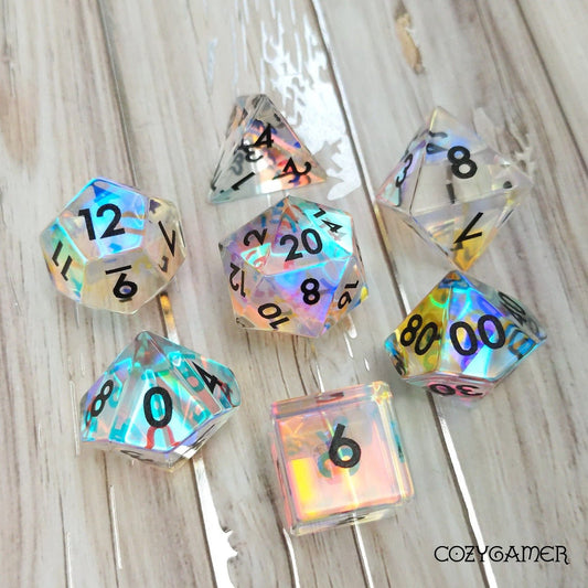 Rainbow Prism - Fractal Glass 7 Piece Dice Set - The Fourth Place