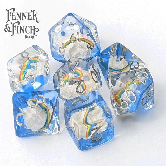 Rainbows and Clouds - 7 piece dice set - The Fourth Place