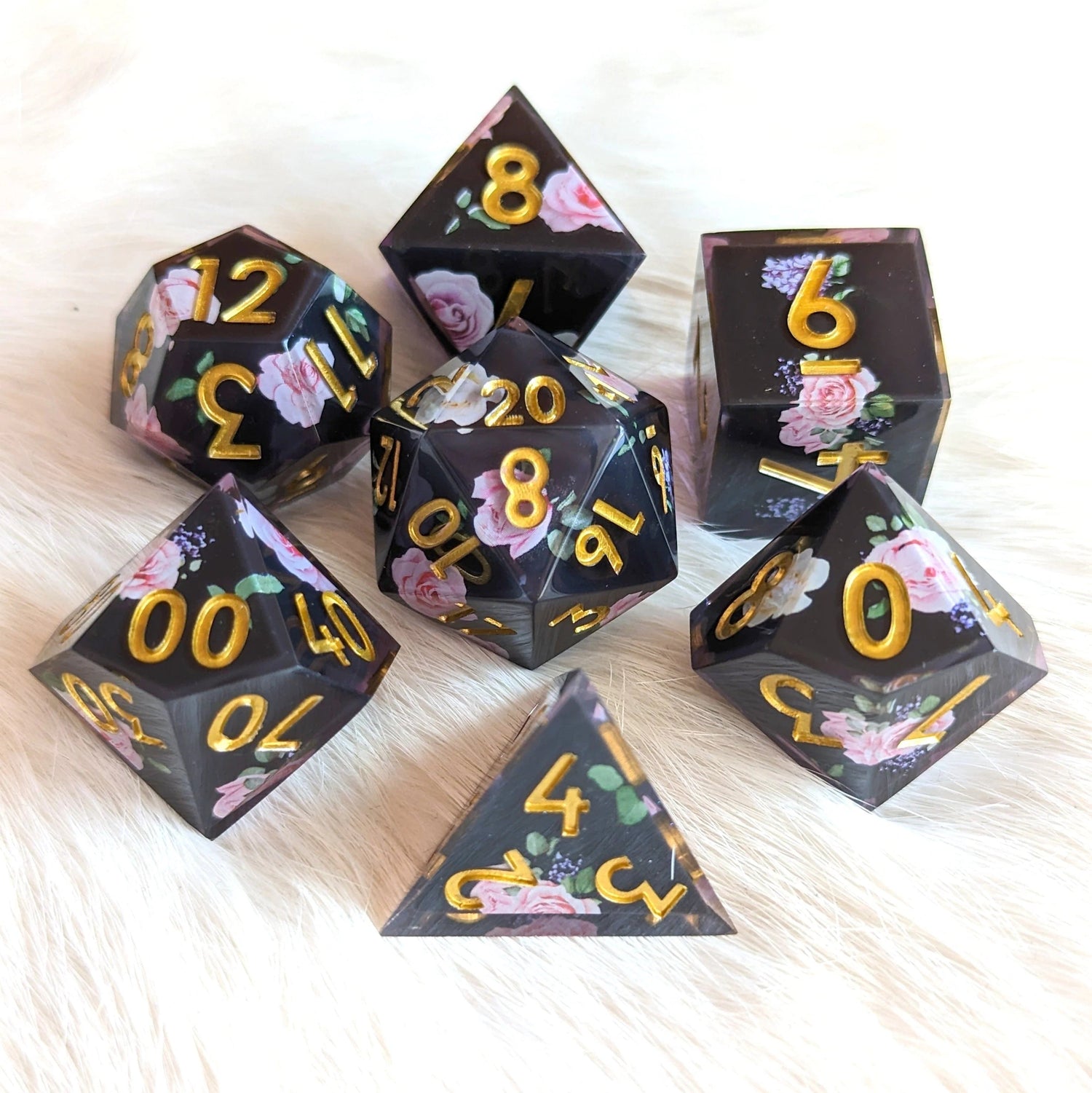 Rose & Lilac Teatime - 7 piece sharp-edge dice set - The Fourth Place