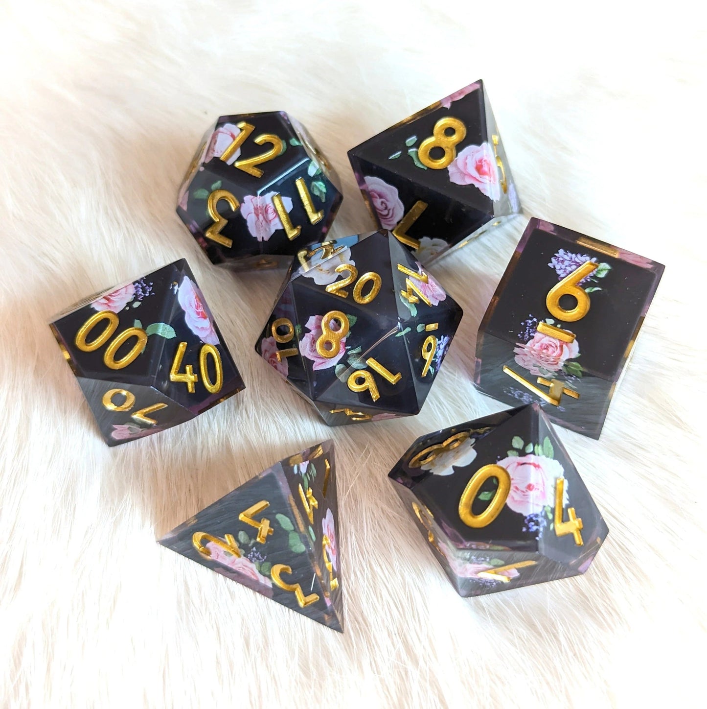 Rose & Lilac Teatime - 7 piece sharp-edge dice set - The Fourth Place