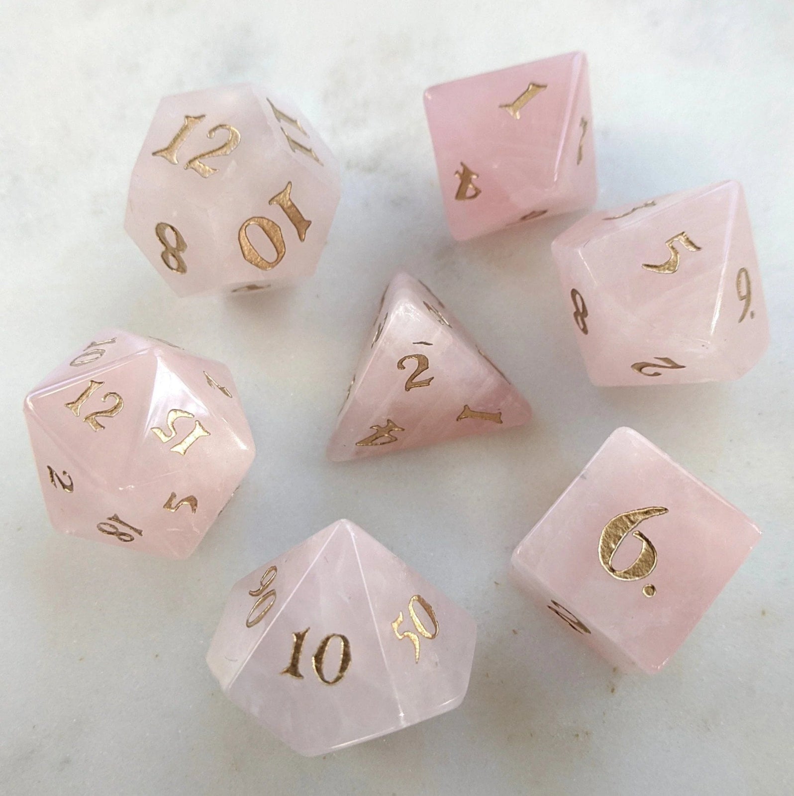 Rose Quartz - 7 Dice Set - The Fourth Place