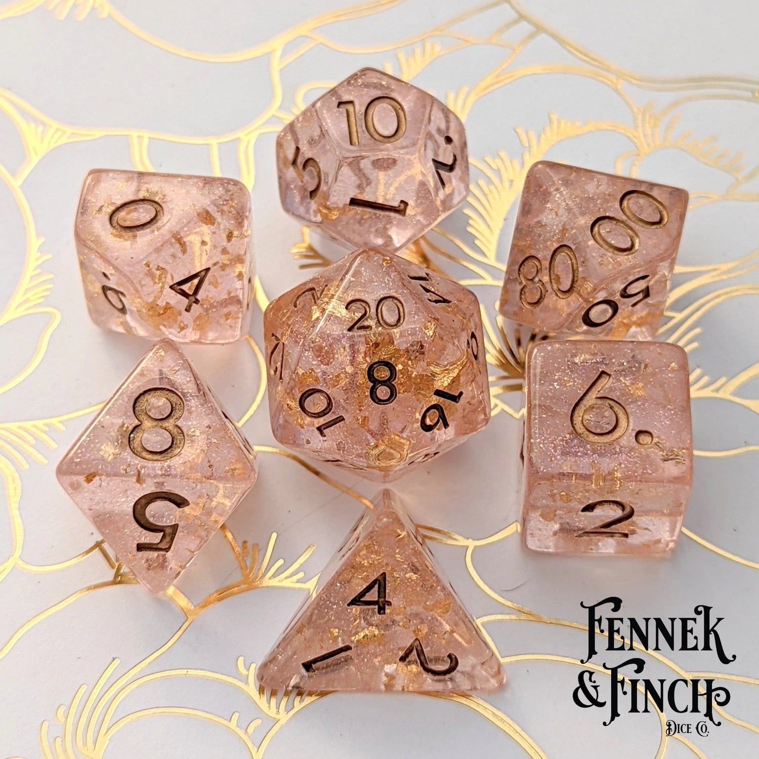 Rose Scepter (Gold Font) - 7 Dice Set - The Fourth Place