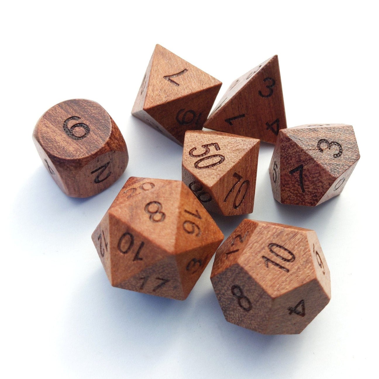 Rose Wood - 7 piece sharp-edge real wood dice set - The Fourth Place