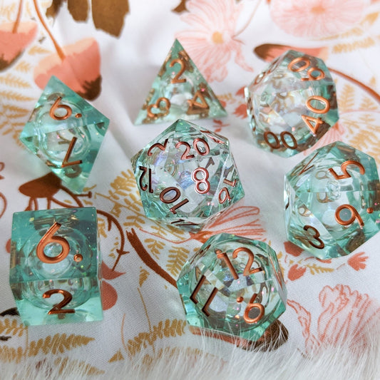 Seafoam - Set of 7 Liquid Core dice (Sharp Edges) - The Fourth Place