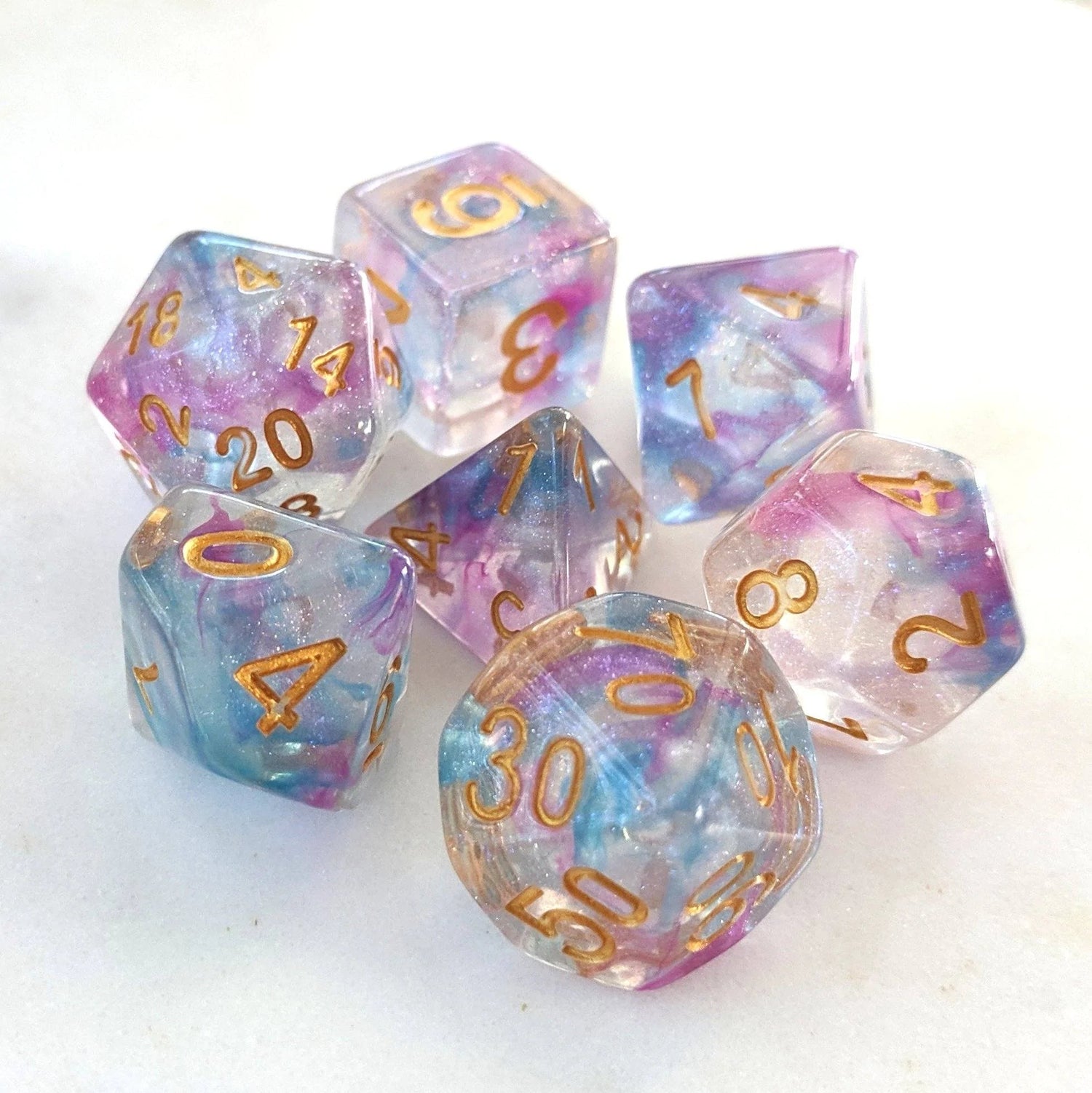 Shimmering Reflection - 7 Dice Set (Purple Translucent Glitter) - The Fourth Place