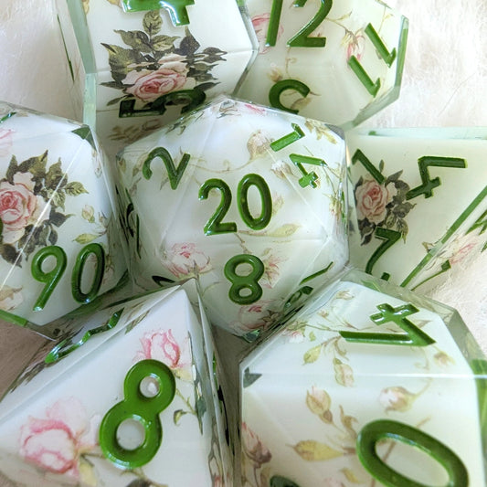 Tea Rose Garden - 7 piece sharp-edge dice set - The Fourth Place