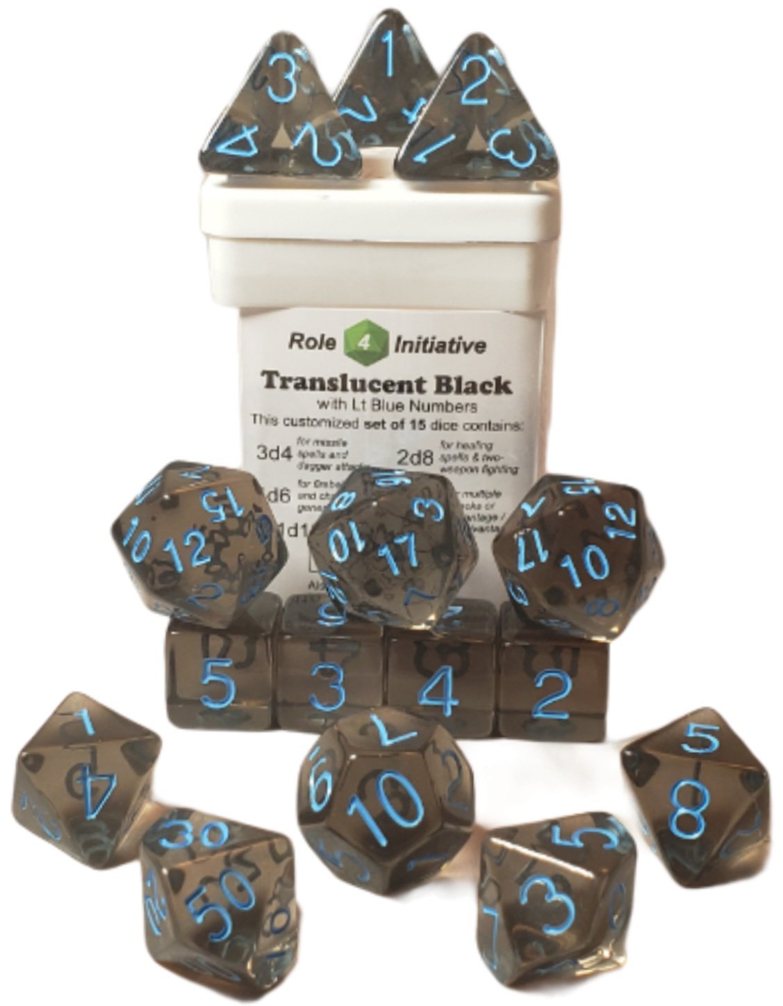 Translucent Black - 15 dice set (with Arch’d4™) - The Fourth Place