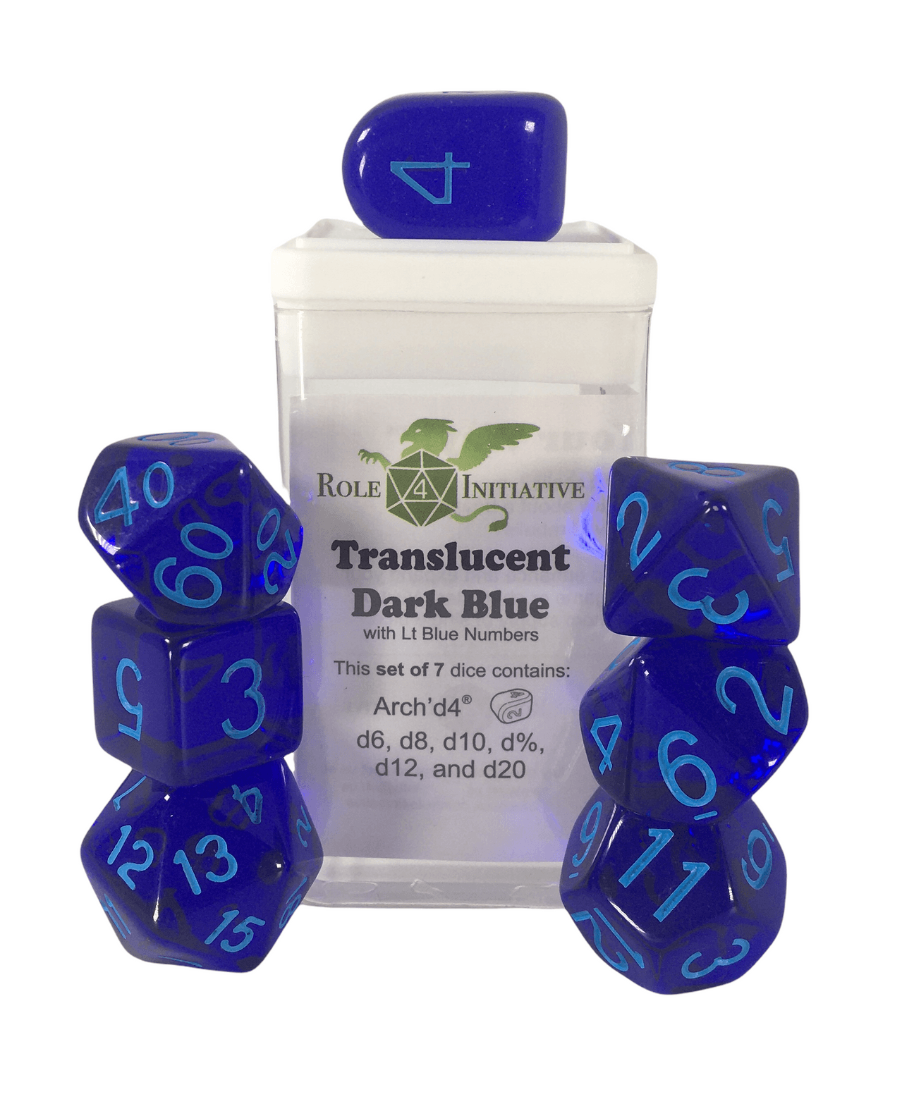 Translucent Dark Blue - 7 dice set (with Arch’d4™) - The Fourth Place