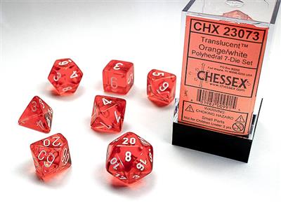 Translucent Polyhedral Orange/white 7-Die Set - The Fourth Place
