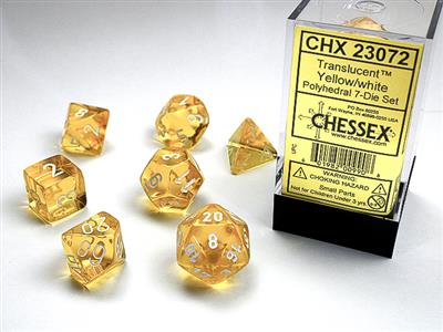 Translucent Polyhedral Yellow/white 7-Die Set - The Fourth Place