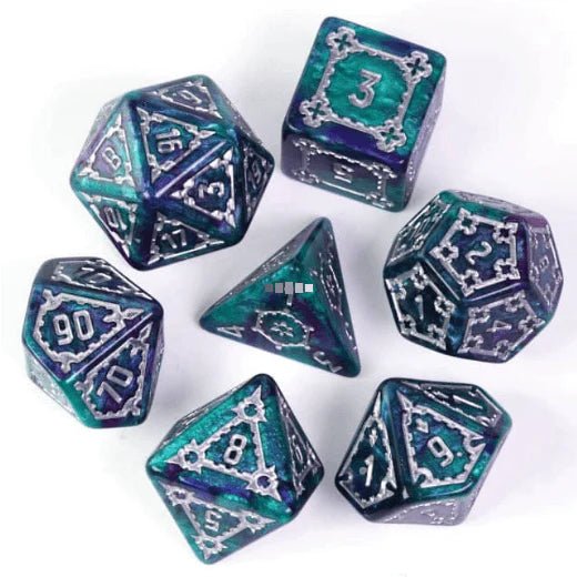 Underwater Giant Castle Dice (Teal/Purple) - Extra Large 7 Dice Set - The Fourth Place