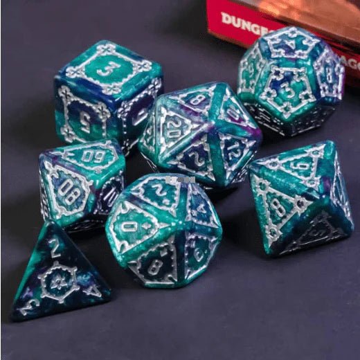 Underwater Giant Castle Dice (Teal/Purple) - Extra Large 7 Dice Set - The Fourth Place