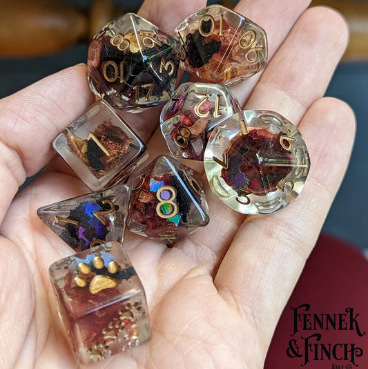 Vampire Romance (8 piece dice set, with dried rose petals and bat glitter) - The Fourth Place