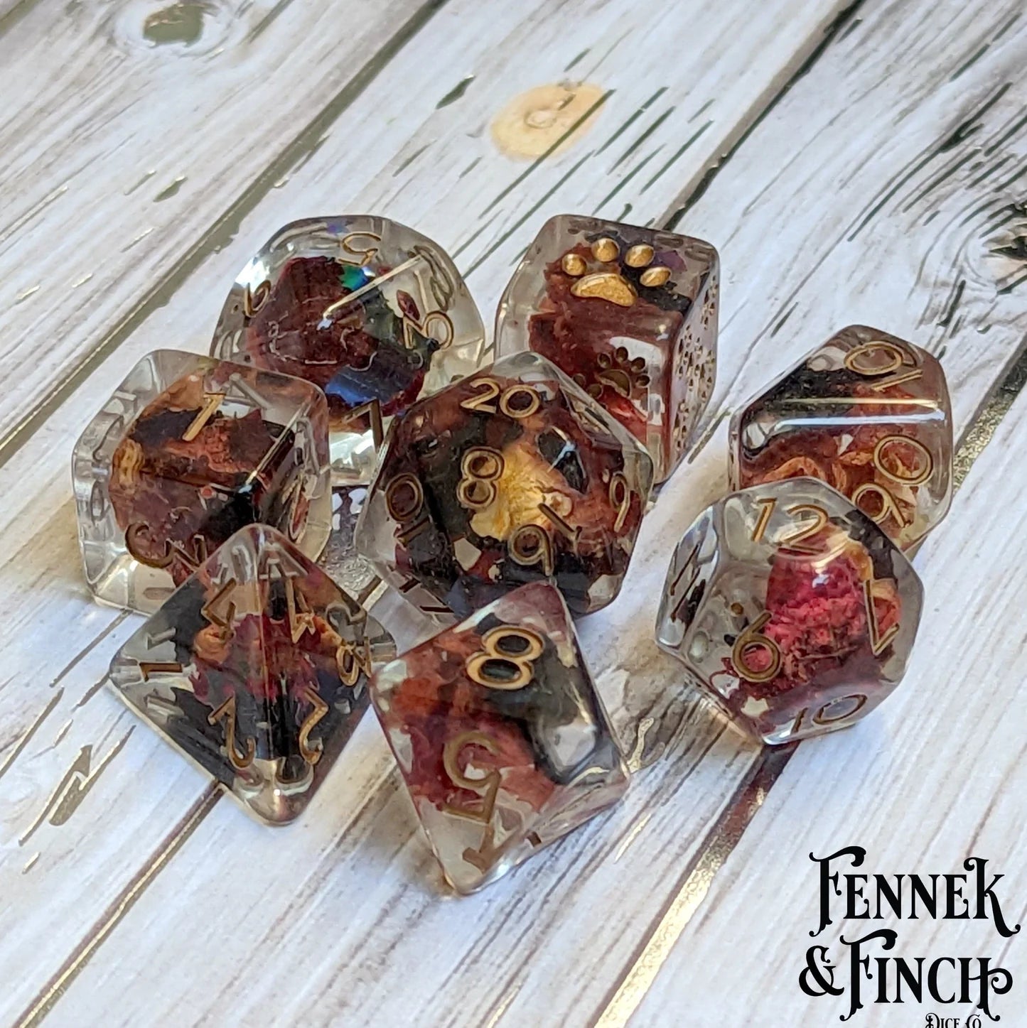 Vampire Romance (8 piece dice set, with dried rose petals and bat glitter) - The Fourth Place