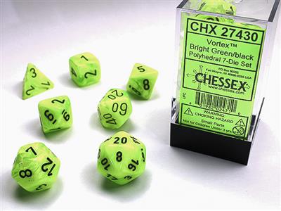 Vortex® Polyhedral Bright Green/black 7-Die Set - The Fourth Place
