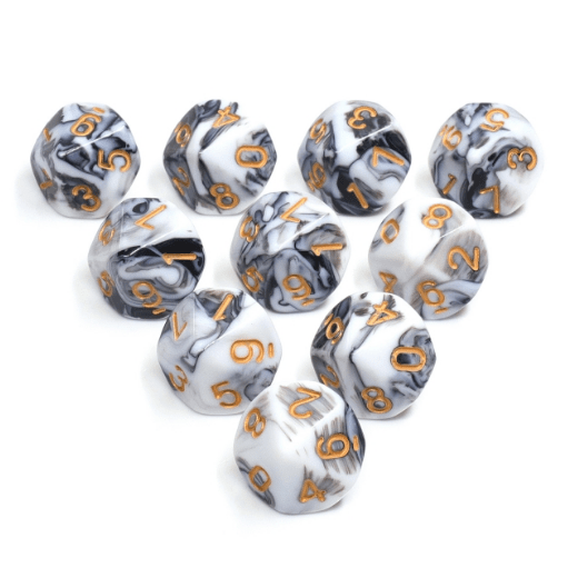 White and Black Marble - 10 piece d10 dice set - The Fourth Place